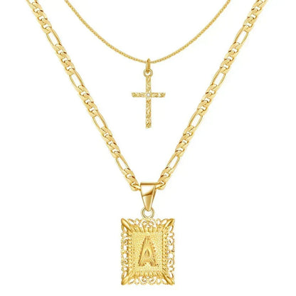 Cross Initial Necklace Set | Gold