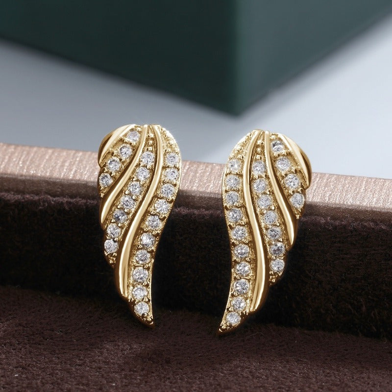 Modern Leaf Pave Earrings | Gold