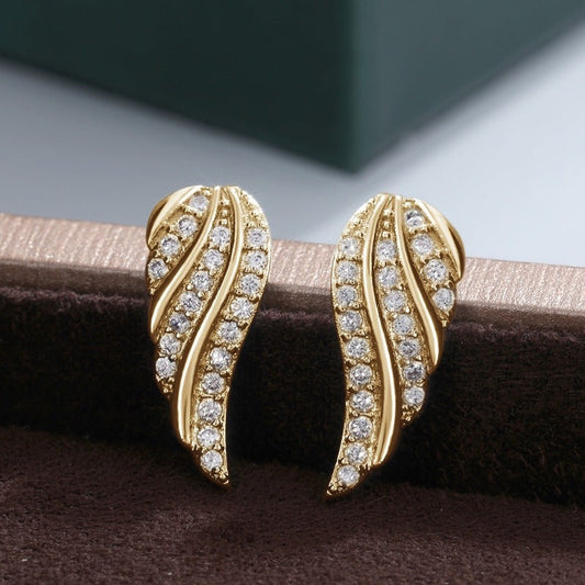 Modern Leaf Pave Earrings | Gold