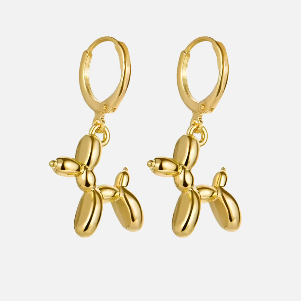 Gold Huggie Earrings with Mini Balloon Dog Charm