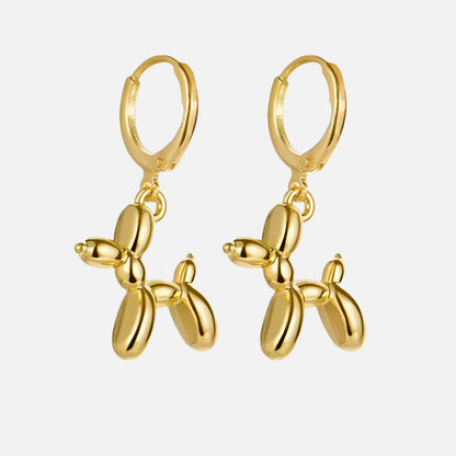 Gold Huggie Earrings with Mini Balloon Dog Charm