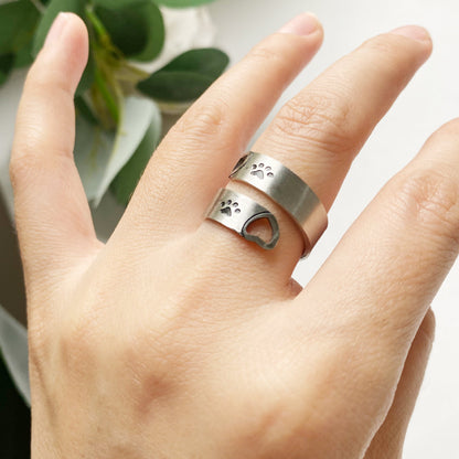Adjustable Paw & Heart Twist Ring – Stainless Steel