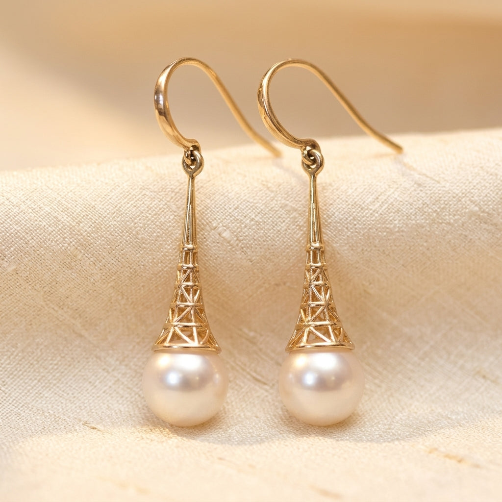 Gold Filigree Pearl Drop Earrings – Amy Jewelry
