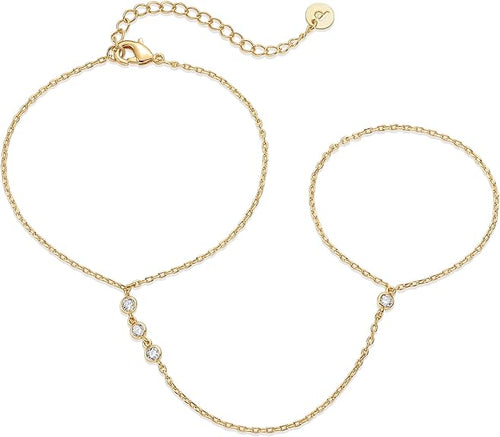 Beaded Handchain Bracelet | Gold