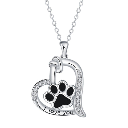 Heart-shaped Dog Paw Print Necklace with Zirconia
