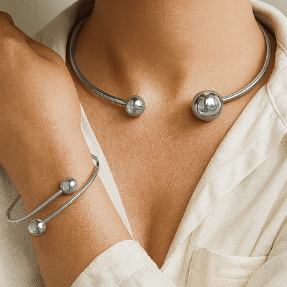 Minimalist Glow Collar & Cuff Bracelet Set | Gold