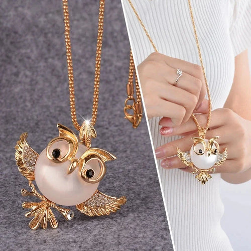Opal Owl Wisdom Pendant Necklace