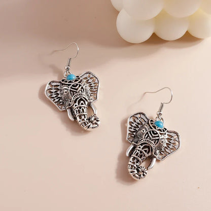 Vintage Elephant Drop Earrings Silver Bohemian
