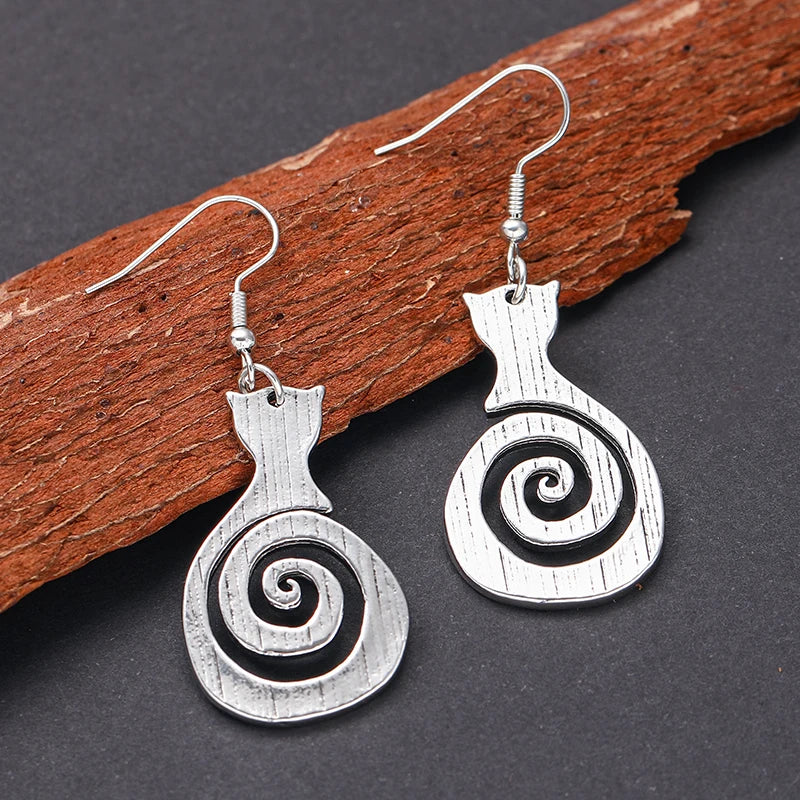Vintage Cat Spiral Earrings