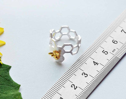 Adjustable 18K Gold Plated Honeycomb Ring