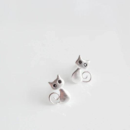 Silver Cat Stud Earrings