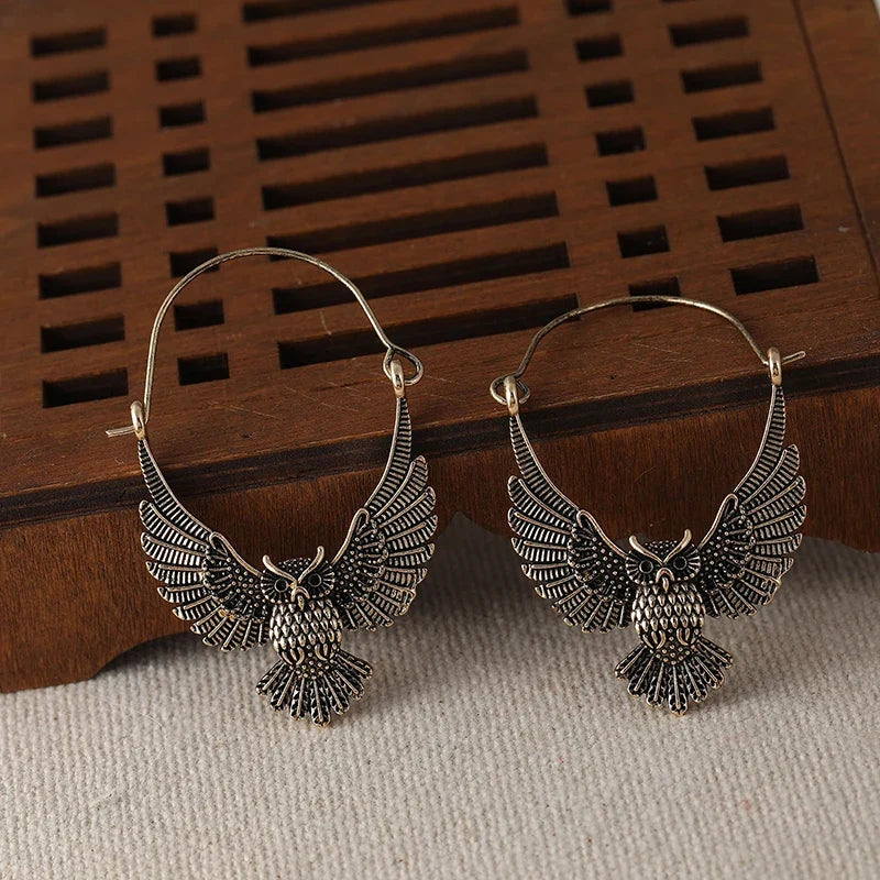 Vintage Bohemian Owl Statement Earrings