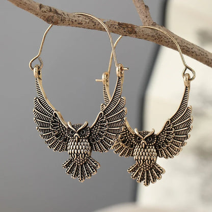 Vintage Bohemian Owl Statement Earrings