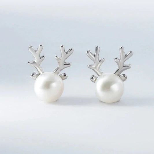 Reindeer Pearl Stud Earrings