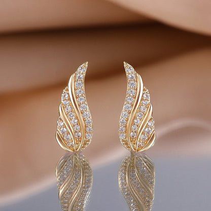 Modern Leaf Pave Earrings | Gold