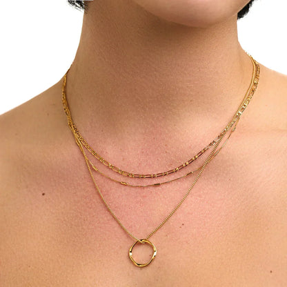 Open Circle Three Row Necklace | Gold