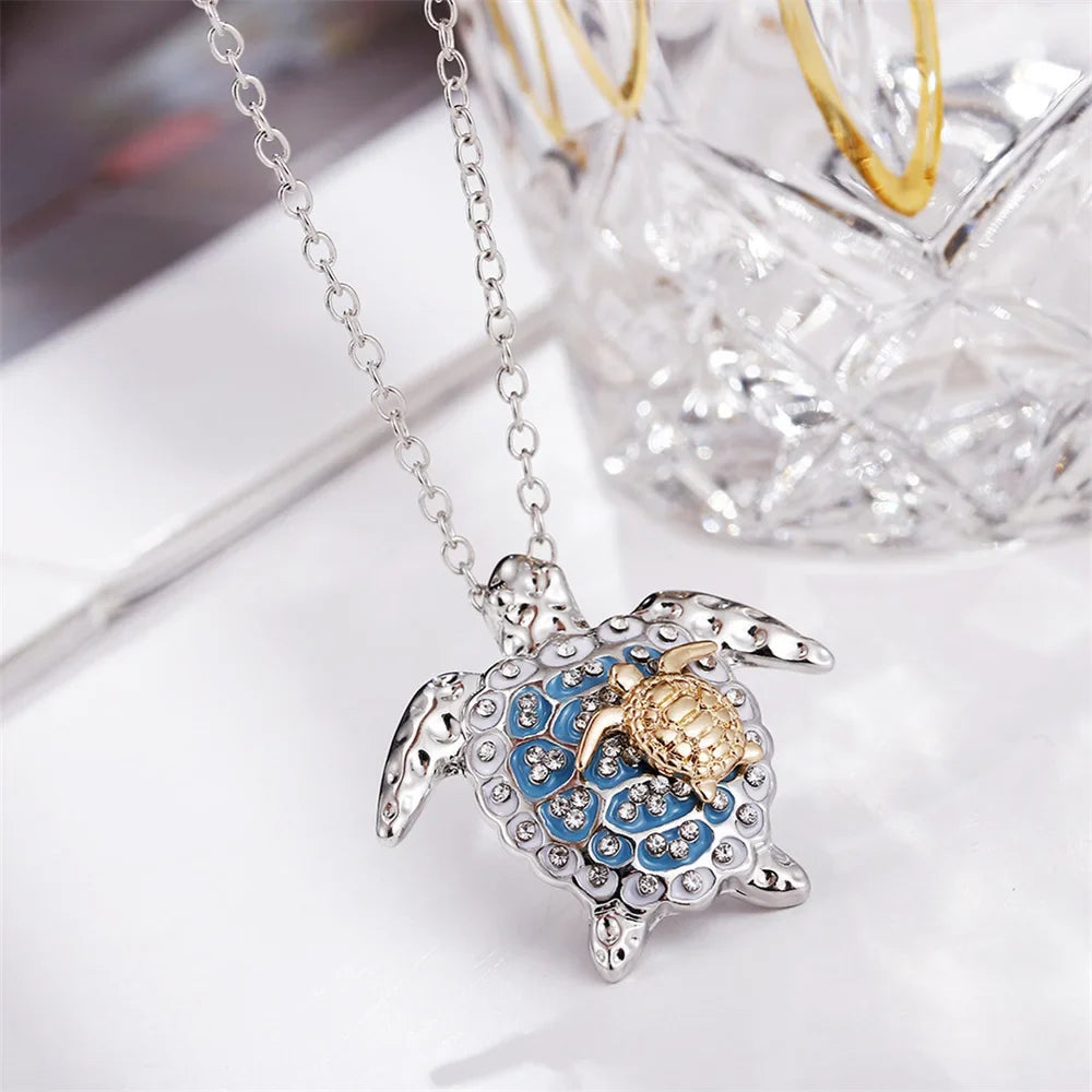 Sea Turtle Pendant Necklace - Vintage Silver