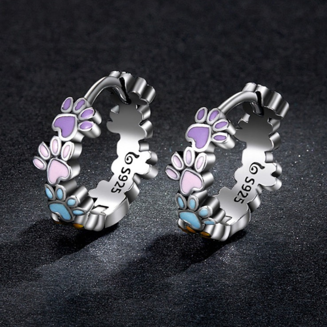 Colourful Paws Hoops Sterling Silver