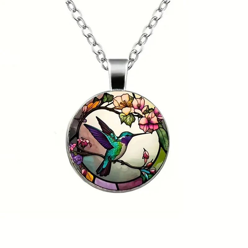 Hummingbird Glass Dome Pendant Necklace