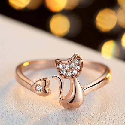 Cute Cat Open Ring – Cubic Zirconia