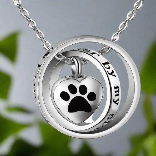"No Longer By My Side, Forever In My Heart" – Stainless Steel Urn Paw Necklace