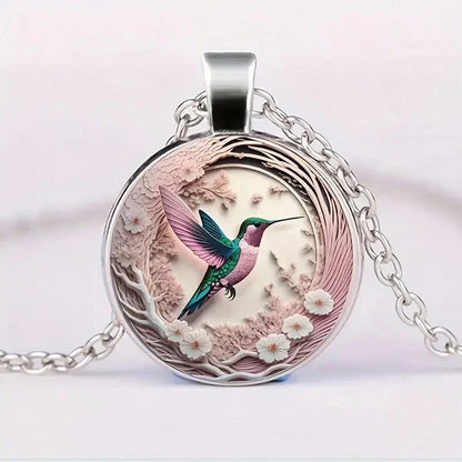 Hummingbird Glass Dome Pendant Necklace
