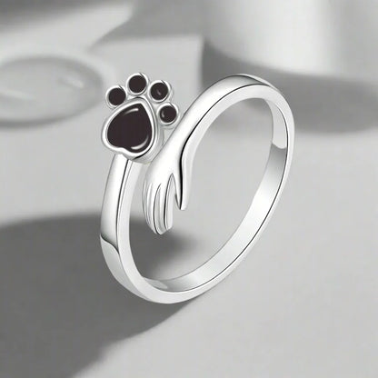 925 Sterling Silver Adjustable Ring – Hand and Paw Print Design