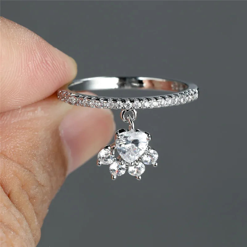 Vintage Cat Paw & Heart Stone Ring – Gold & Silver Tone