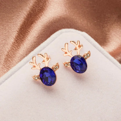 Festive Reindeer Crystal Stud Earrings