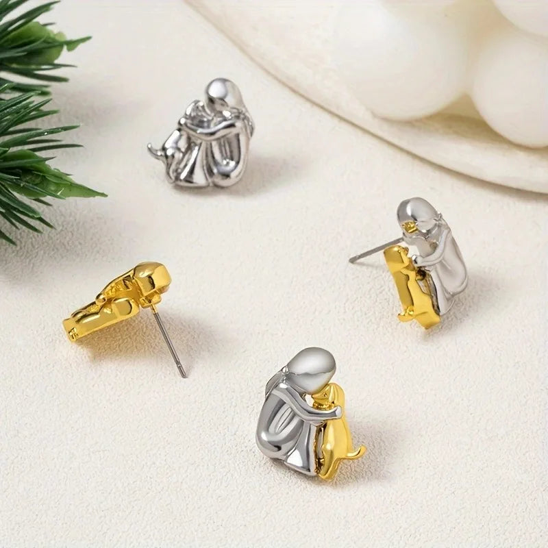 Silver and Gold Two-Tone Hug Earrings