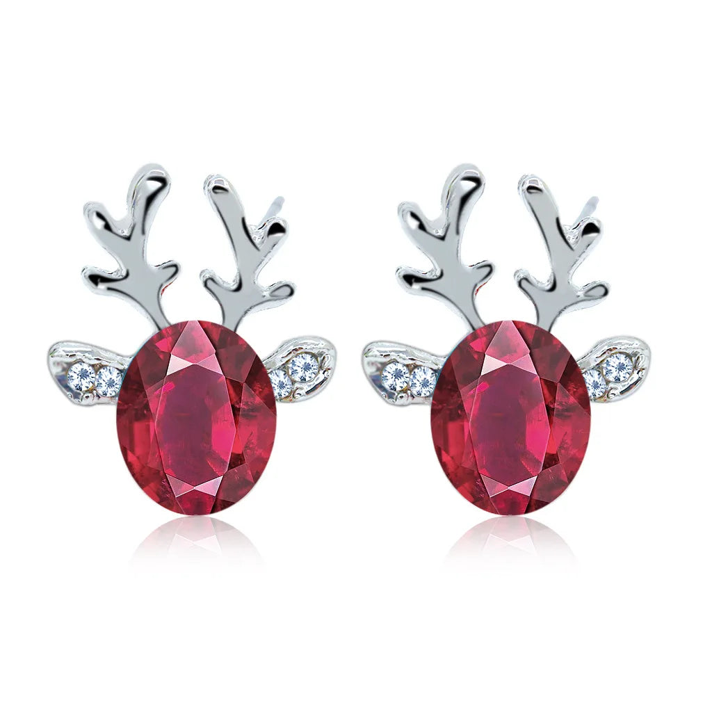 Festive Reindeer Crystal Stud Earrings