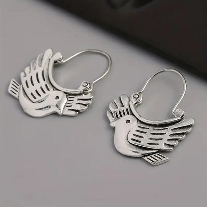 Boho Bird-Inspired Dangle Earrings – Silver-Tone