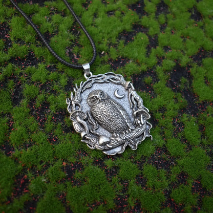 Mystical Owl Moon Mushroom Pendant Necklace