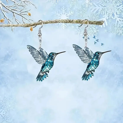 Blue Crystal Hummingbird Earrings