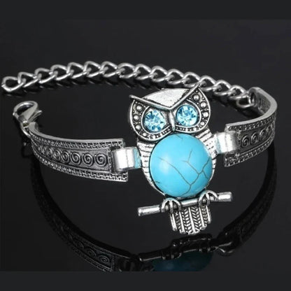 Vintage Owl Turquoise Charm Bracelet