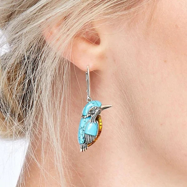 Blue Hummingbird Enamel Earrings
