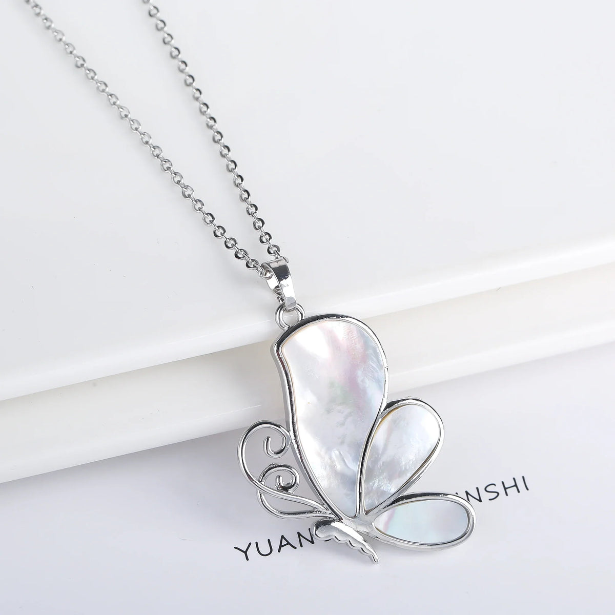 Natural Shell Butterfly Pendant Necklace