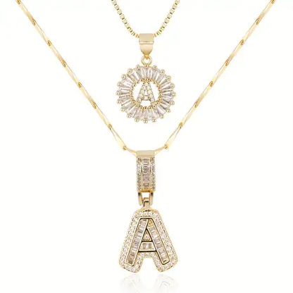 Pave letter initial necklace set | Gold