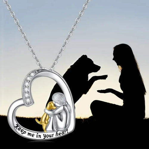 925 Sterling Silver Necklace – Heart & Dog Design with Zirconia
