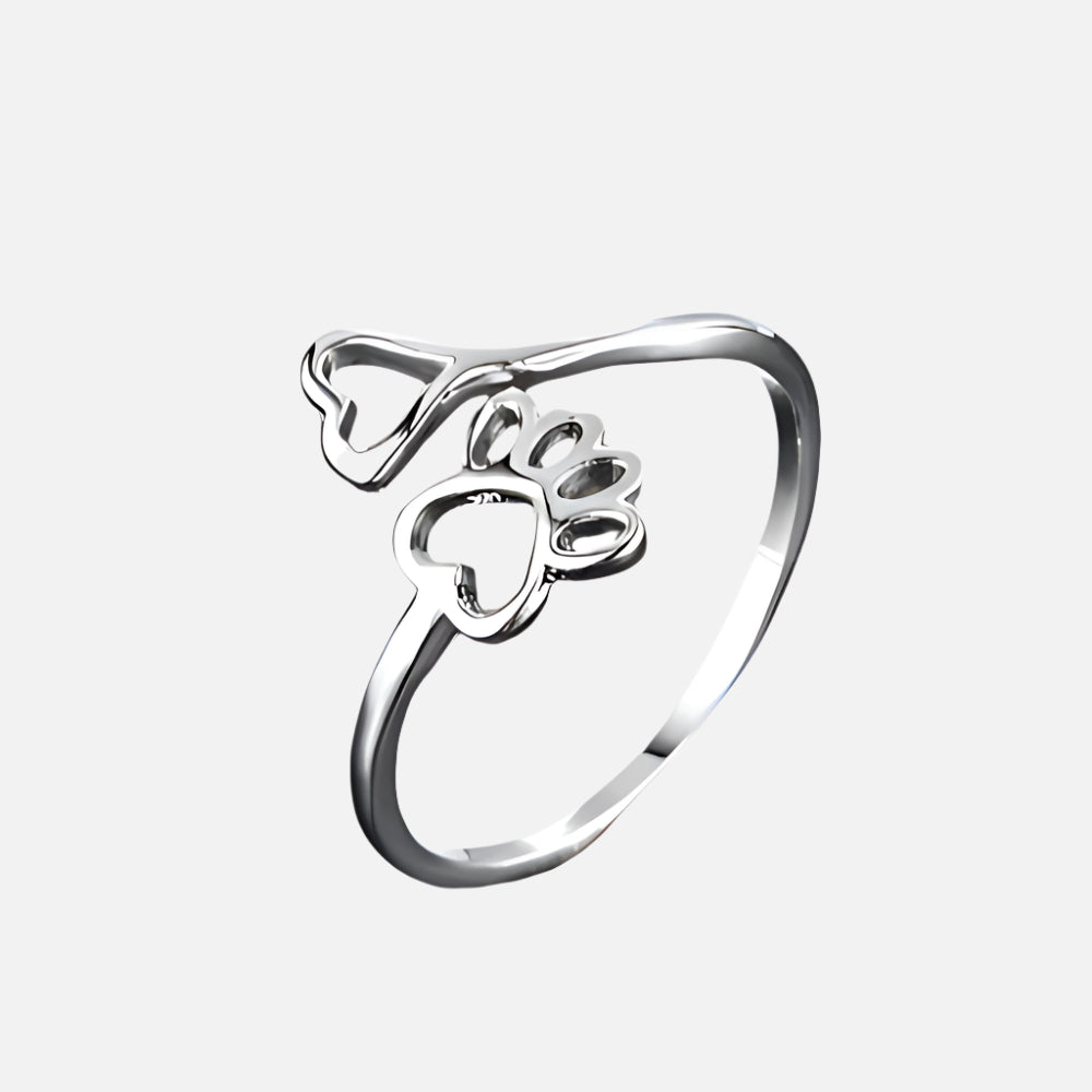 Adjustable Paw & Heart Ring – Stainless Steel