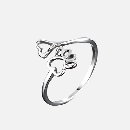 Adjustable Paw & Heart Ring – Stainless Steel