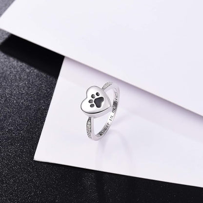 Love Heart Paw Print Urn Ring – Pet Memorial Cremation Jewelry